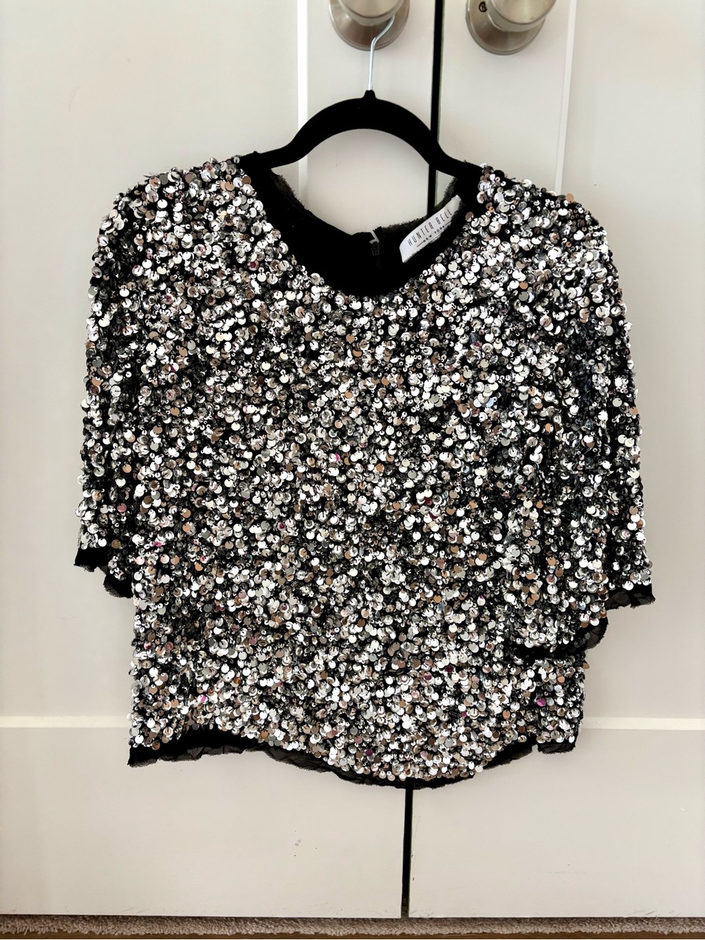 Hunter Bell Black Silver Sequin Top
